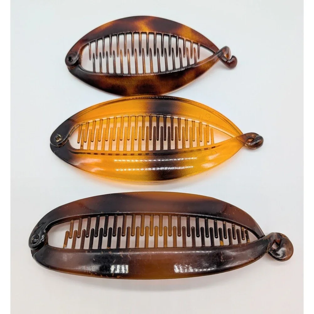 Lot Of 3 Tortoiseshell Banana Hair Clips Scunci Camila, Paris Interlocking